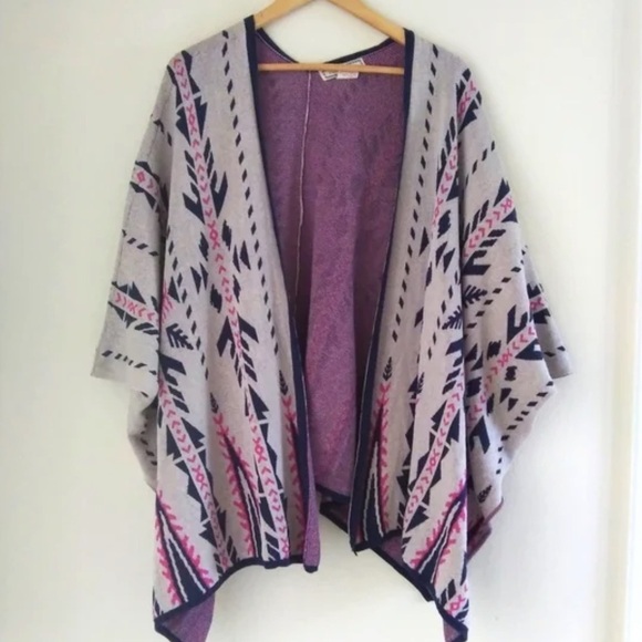 FLYING TOMATO Southwestern Tribal S/M Designer Knit Cape Kimono Duster - Picture 3 of 5